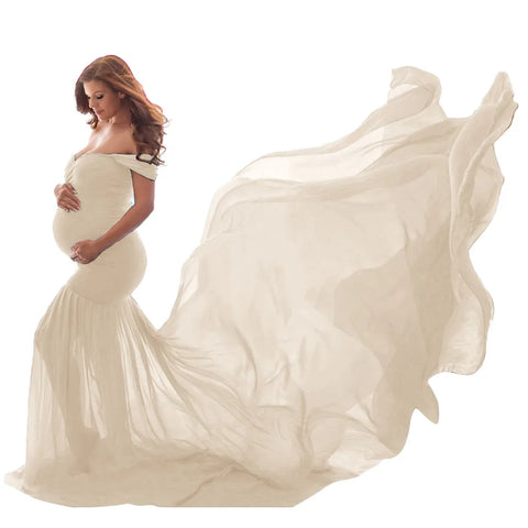 Soft Chiffon Fabric Maternity Photography Props Dress Off Shoulder Sleeveless Solid Maternity Dress Belts одежда для беременных