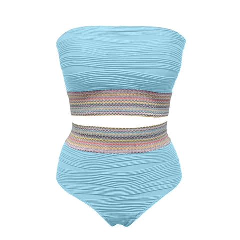 2025 New Bandeau Swimsuit Women High Waist Two-Piece Swimwear Sexy Strapless Bikinis Sets Ladies Bathing Suit Solid Biquini