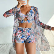 Brazilian Bikini Set Women Floral Printed Beach Wear Three Piece Push Up Cover Up Swimsuit Sexy Swimming Suit 2024 Bathing Suit