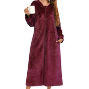 Winter Long Fleece Bathrobes Sleepwear Women's New Solid Color Zipper Bath Robe Dressing Gown Autumn Warm Hooded Home Wear