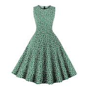 Retro Floral Print Summer Dress For Women Elegant Swing Rockabilly Party Dresses Sleeveless Casual Swing Evening Midi Dress