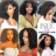 Wear Go Glueless Wig ISEE Indian Kinky Curly Short Bob 6x4 Glueless Wig Human Hair Ready To Wear 13x4 Wig Pre Bleached Knots