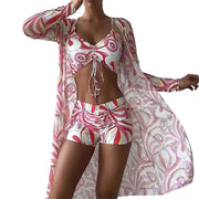 3 Pcs/Set Women Bikini Cover Up Set Contrast Color Long Sleeves Cover Up Spaghetti Strap Swimwear Set Water Activity Clothes