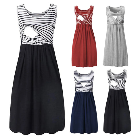 Women's Pregnancy Sleeveless Nursing Dress Maternity Dress Breastfeeding Clothes Summer Maternity Sleepwear Pregnancy Dresses