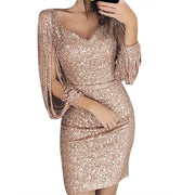 Dresses For Wedding Guest Kids Women Long Shining Mini Sequined Sleeved Stitching Solid Sexy Dress Club платье женское летнее