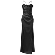 Female Dress Corset Sexy Satin Slim Women'S Dress Up Strap Silky Women Ruched Fishbone Push Long Evening Party Autumn
