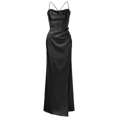 Female Dress Corset Sexy Satin Slim Women'S Dress Up Strap Silky Women Ruched Fishbone Push Long Evening Party Autumn