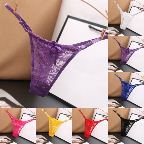 2025 New 7Pcs Sexy Women G-String Lace T-Back Thong Lingerie Solid Color Underwear T Pants Low Waist Panties Tanga Underpants