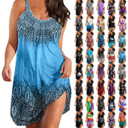 Gradient Print Dresses for Women Summer Sleeveless O Neck Boho Beach Dress Vestidos Ladies Oversized Plus Size Dresses Sundress