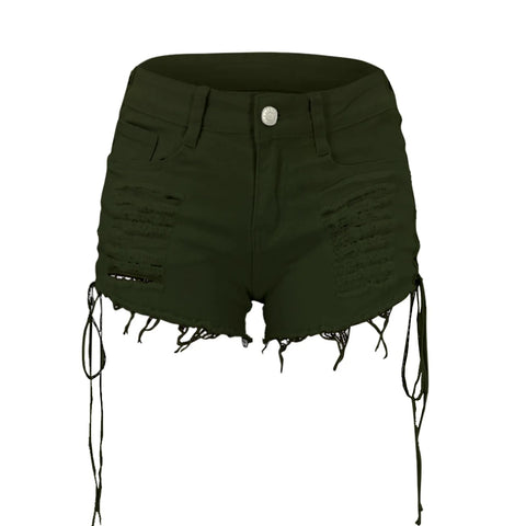 Retro 90s Gothic Punk Sexy Jeans Women Shorts Hollow Out Drawstring Hip Hop Streetwear Denim Shorts Ripped Tassels Hotpants 3XL