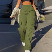 Women's Loose Cargo Pants High Waist Wide Leg Solid Color Full Length Trousers with Pockets Casual All Seasons Long Pants