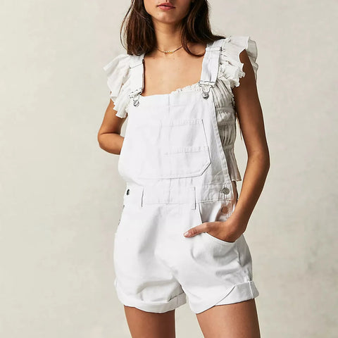 2024 Womens Cowboy Strap Jumpsuit Shorts Denim Loose Pocket Shoulder Strap Jeans Overalls For Women Youthful Woman Clothes