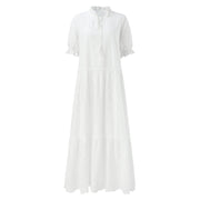 Summer Cotton White Dress For Women Casual Hollow Crochet Bohemian Loose Beach Long Dress Ladies Plus Size Holiday Ruffles Dress