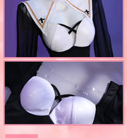 ROLECOS Nun Cosplay Costume Women Uniform Set-Party Halloween Outfit Adult Nun Dress Black Apparel Masquerade Show Costumes