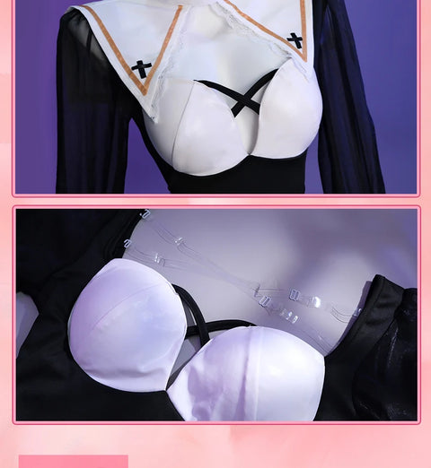 ROLECOS Nun Cosplay Costume Women Uniform Set-Party Halloween Outfit Adult Nun Dress Black Apparel Masquerade Show Costumes