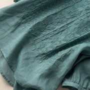 Cotton Linen Blended Summer Blouse Women Embroidered Floral Thin Long Sleeve Blouses Round Neck Loose Female Top