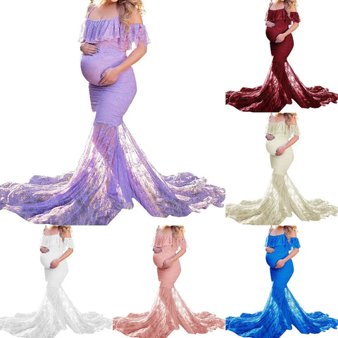 Laundry Cape Coat Maternity Ruffled Sleeves V Neck Tail Length Long Dress Photography Dress Woman down