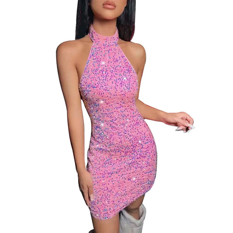 Women Formal Dresses Evening Ladies Solid Color Glitter V Neck Backless Sleeveless Ruched Sequin Bodycon Evening Gown Petite