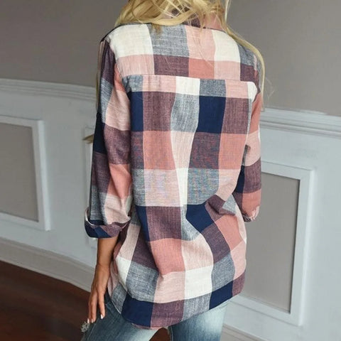 Fashion Plaid Shirt Women Korean Style Tops And Blouses Harajuku Long Sleeve Lapel Single-Breasted Shirts Blusa Mujer Moda 2024