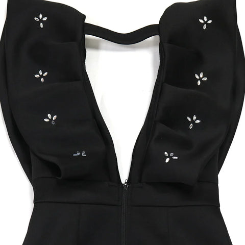 Women V-neck Petal Sleeveless Mini Dress Diamonds Ruched Bodycon Dresses Sexy Night Party Vestidos Fashion Evening