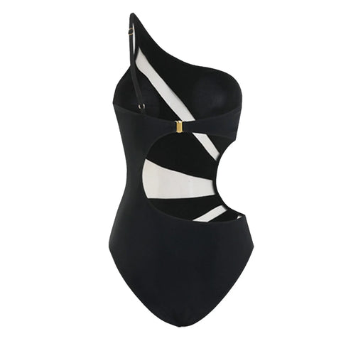 Sexy One Piece Bikini Set Women Solid With Hollow Suspender High Cut Swimsuit With Shoulder Straps Bikini Trajes De BañO Mujer
