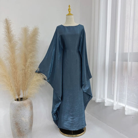 Ramadan Satin Abaya Islam Muslim Summer Batwing Sleeve Maxi Dress Kebaya Abayas For Women Kaftan Robe Musulmane Femme Vestidos