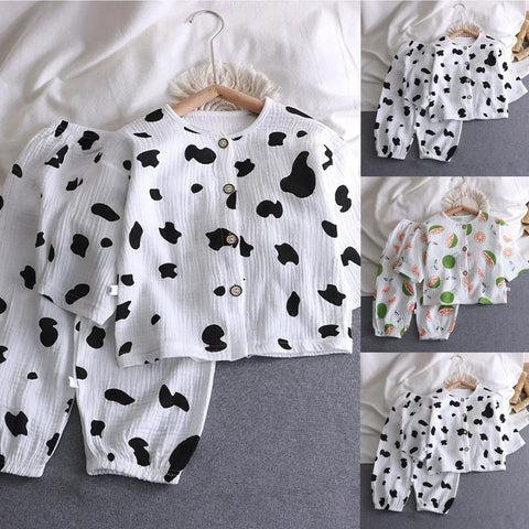 Spring Summer Boys And Girls Cotton Home Wear Pajamas Sets Long Sleeve Sleepwear Children's Clothing For 3T,4T,5T,6T,7T,8T,9T