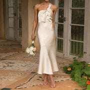 Elegant Women'S Dresses Women'S Satin One Shoulder Wedding Guest Bodycon Dress Cocktail Evening Party Maxi Dresses فستان العيد