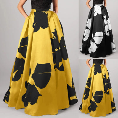 Bohemian Floral Print Maxi Skirt For Women High Waist Party Long Skirt With Pocket Summer Casual Loose Swing Skirts 2024 Faldas