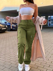 2025 Women's Cargo Pants High Waisted Casual Work Pants Baggy Stretchy Straight Leg Tactical Pants Streetwear Y2K Fashion