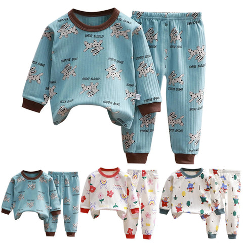 Children Pajamas Winter Clothing Set For Boys Girls O-neck Tops + Long Pants Baby Sleepwear Cartoon Soft Cotton Kids Pyjamas Set
