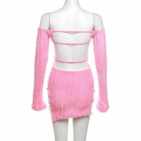 Women Off Shoulder Long Sleeve Open Back Bodycon Midi Mini Dress 2025 Winter Sexy Club Evening Party Dresses Vestidos