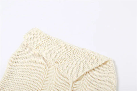 Echoine Irregular RibbonStrapless Crop Top and Mini Skirt Summer Knit Hollow Out See Through Matching Set  Two Piece Set Outfits