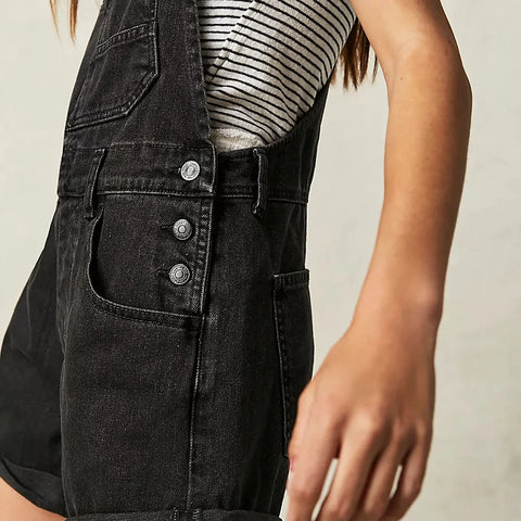 2024 Womens Cowboy Strap Jumpsuit Shorts Denim Loose Pocket Shoulder Strap Jeans Overalls For Women Youthful Woman Clothes