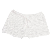Women's Summer Solid Color Handwoven Crochet Bikini  Shorts Beach Swimming Pants Stretchable Strap Hollow Flat Corner Pants