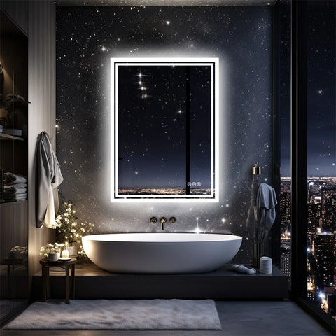 LUVODI 28x36 inch Illuminate Bathroom Mirror with Light Backlit Dimmable Defog Wall-mounted Bath Mirror