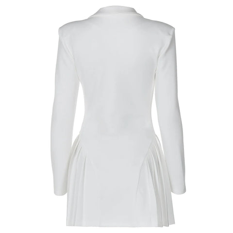 Women's Suit Dress Ladies Solid Color Sexy Button Deep V suit Collar Cardigan Mature Woman Style Short Ruffle Edge Dress