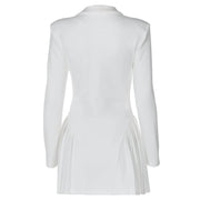 Women's Suit Dress Ladies Solid Color Sexy Button Deep V suit Collar Cardigan Mature Woman Style Short Ruffle Edge Dress