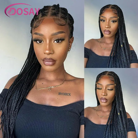 36" Full Lace Braided Wigs Synthetic Hair Box Braids Lace Front Wigs Knotless Braided Wigs For Black Women Braiding Wigs African