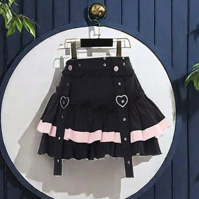 Gothic Lolita Style Mini Skirt Japanese Kawaii Women Harajuku Ruffles Pleated Punk Short Skirts Vintage Sweet Cool Cake Skirt
