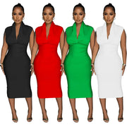 Women Draped Deep V-neck Sleeveless Bodycon Bandage Midi Dress 2023 Fashion Street Vestidos Sexy Party Evening Dresses