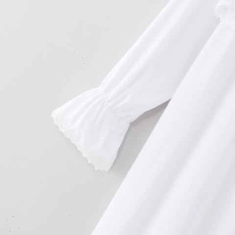 Kids Girls Lace Dress Children Nightdress Solid Color Ruffle Autumn Long Sleeve White Princess Dress Home Robe Sleepwear Vestido