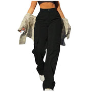 Women's Loose Cargo Pants High Waist Wide Leg Solid Color Full Length Trousers with Pockets Casual All Seasons Long Pants