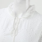 Summer Cotton White Dress For Women Casual Hollow Crochet Bohemian Loose Beach Long Dress Ladies Plus Size Holiday Ruffles Dress