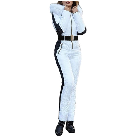Women's Winter Fashion Ski Snowsuit Outdoor Sports Jumpsuit Waterproof' With Removable Collar Outdoor Sports Zipper Ski Suit