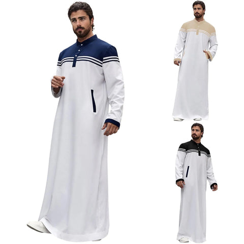 Men's Casual Muslim Arab Middle Eight Sleeve Embroidered Robes Long Sleeve Shirt Men Festival Traditional Muslim garment robe
