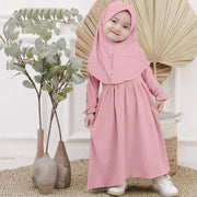 Girl Muslim Dress With Hijab For Newborn Infant Girls 0-6 Years Prayer Dress Muslim Clothes Long Sleeve Muslim Robe+Headscarf