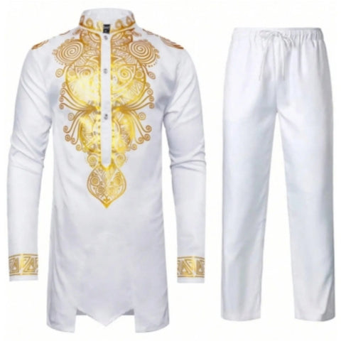Middle East Traditional Culture Muslim Robe Arab Men's Traditional Clothing 3d Technology Printed Pattern Two Piece Set Clothing