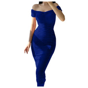 Elegant Pleated Bodycon Formal Dress Women's Off Shoulder Solid Color Gathered Slim Sexy Dress Women Girls Slim Birthday Dresses