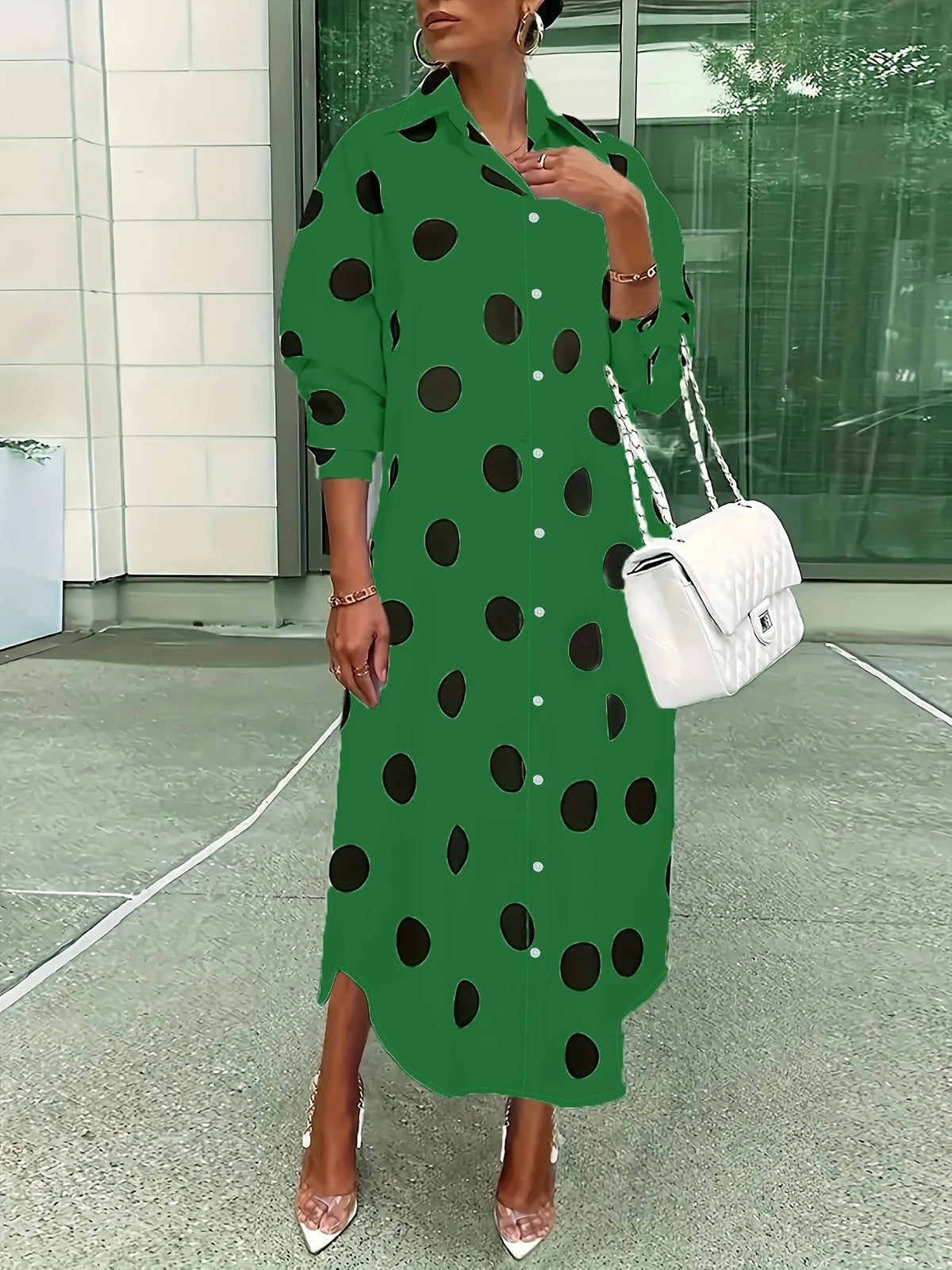 Polka Dot Button-Down Shirt Dress (Plus Size) – view 4 of 6